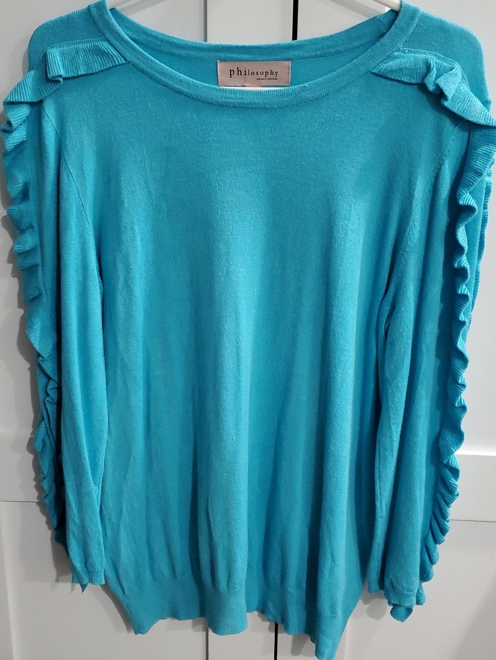 philosophy Turquoise Ruffle-Trim Women's Sweater